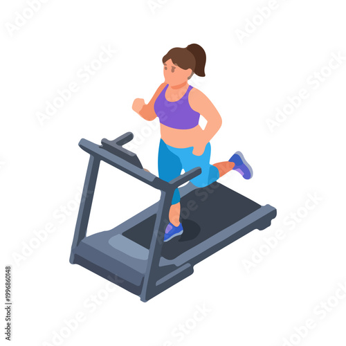 Woman Running on Treadmill Isometric