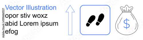 Business growth, financial planning, success strategy, wealth management, economic progress, revenue. Steps icon, upward arrow moneybag symbol. Business growth and financial planning