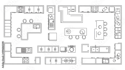 Modern Open Space Floor Plan – Kitchen Dining Living Room Layout CAD Vector