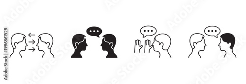 Icons depicting communication, conversation, and dialogue between two individuals.