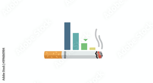 Graphic illustration of cigarette with smoke and decreasing bar chart symbolizing smoking cessation or reduction