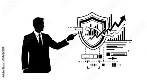 Businessman drawing a business growth graph by hand in a simple vector illustration