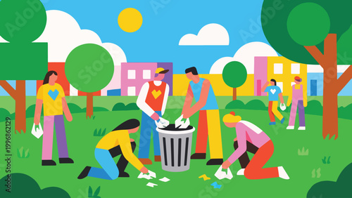 Illustration Of A Community Service Scene Vector Design Template