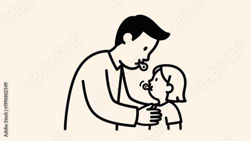 Father Examining Childs Ear with Otoscope.