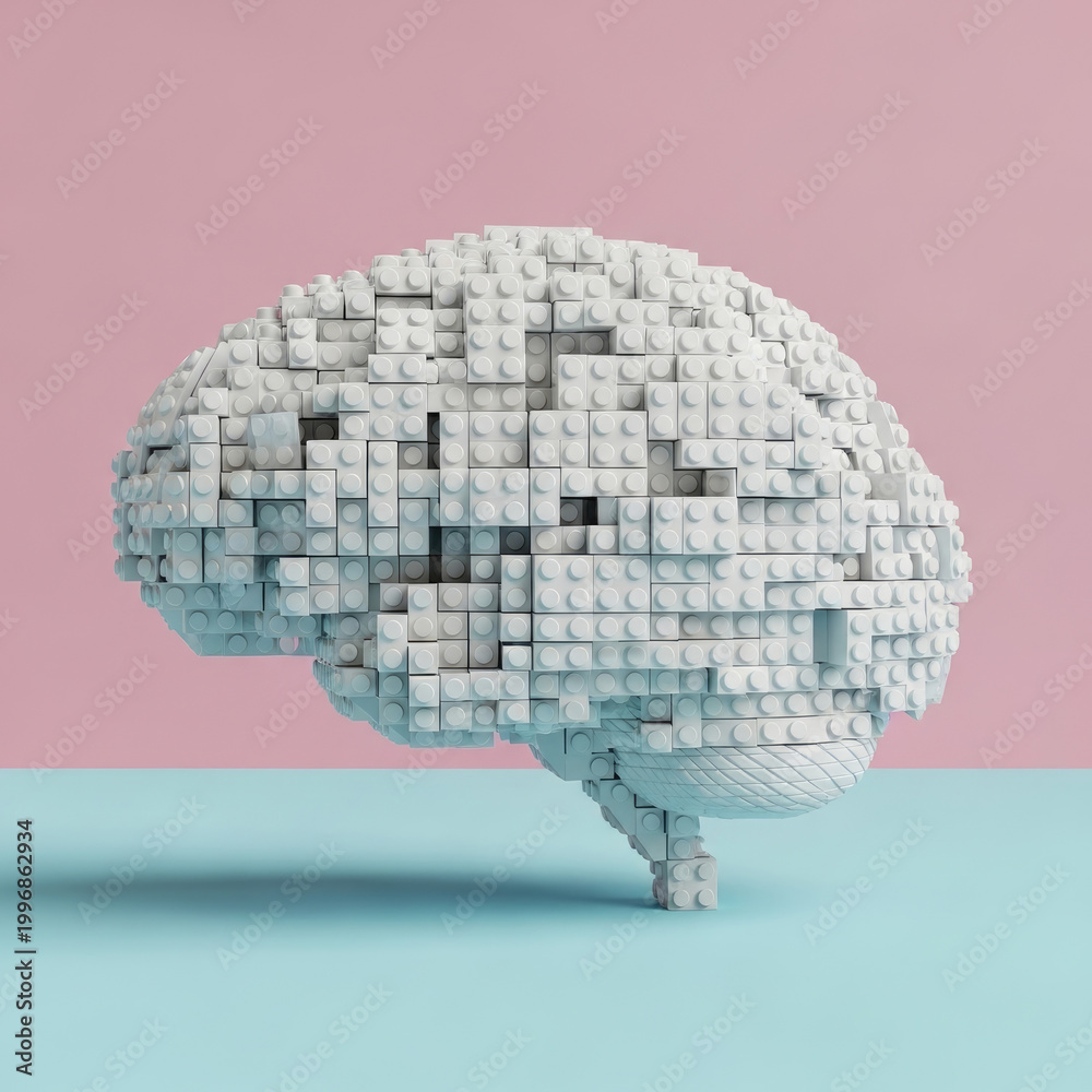 Fototapeta premium A creative Lego brain sculpture on a colorful background