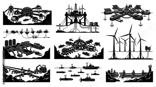 Underwater Sea Ocean Industrial Facilities, Offshore Energy, Boats, Submarines