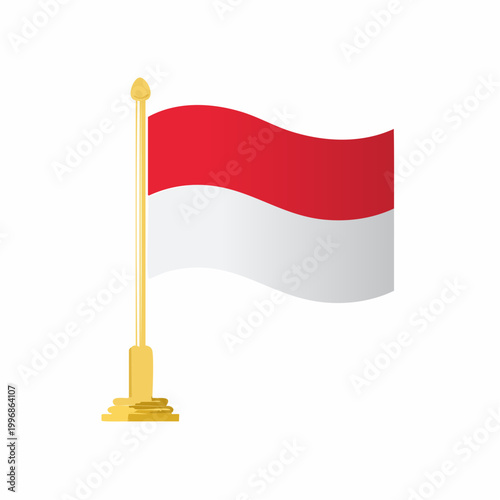 Indonesian Flag Waving on a Golden Pole