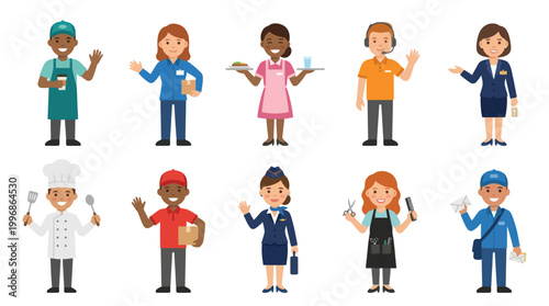 Diverse professionals in flat design style, vector illustration of jobs