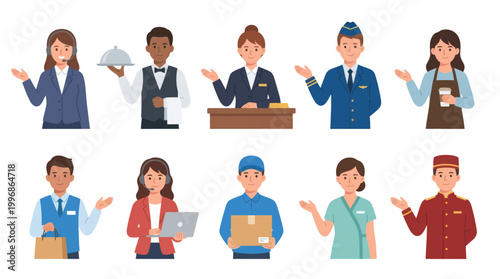 Diverse Service Professionals Flat Illustration Set