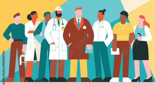 Illustration Of Various Professions Standing Together Vector Design Template