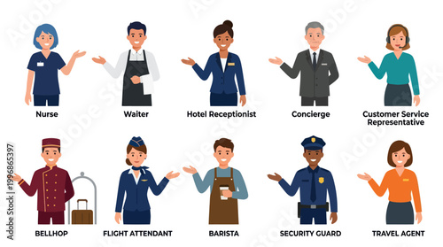 Flat Illustration of Service Industry Professionals Welcoming