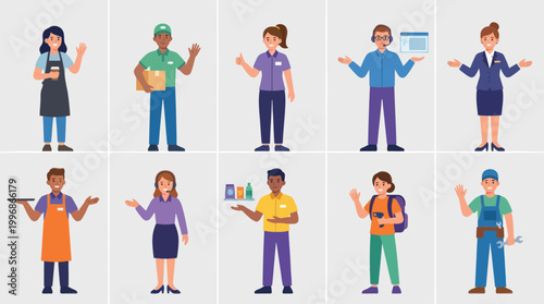 Flat Illustration Set of Diverse Professional People and Service Occupations Characters