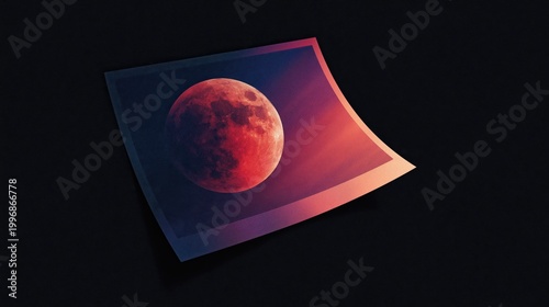 Blood moon print lying on dark surface with gradient