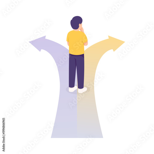 Man Standing at Crossroads Making Decision Between Two Paths