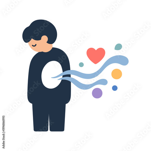 Person Releasing Emotions and Colors From Chest, Abstract Representation of Inner Feelings