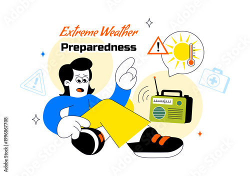 Extreme Weather Preparedness Vector Illustration With Emergency Kit Storm Warning Safety Plan Disaster Readiness Climate Alert Design