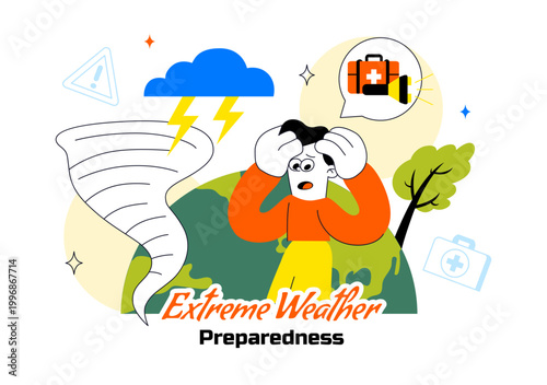 Extreme Weather Preparedness Vector Illustration With Emergency Kit Storm Warning Safety Plan Disaster Readiness Climate Alert Design
