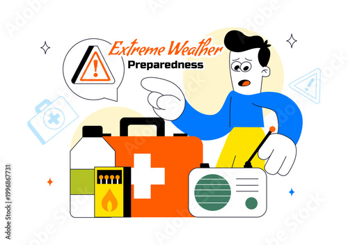 Extreme Weather Preparedness Vector Illustration With Emergency Kit Storm Warning Safety Plan Disaster Readiness Climate Alert Design