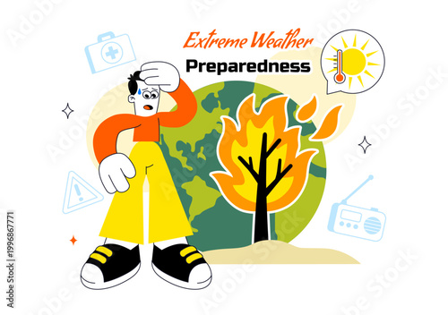 Extreme Weather Preparedness Vector Illustration With Emergency Kit Storm Warning Safety Plan Disaster Readiness Climate Alert Design