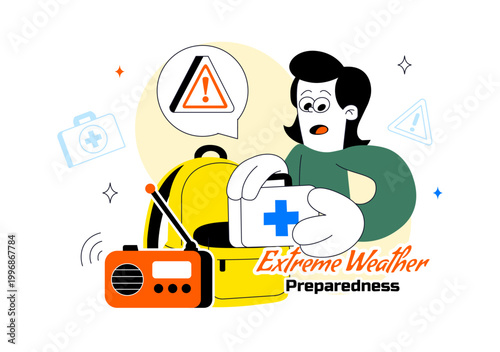 Extreme Weather Preparedness Vector Illustration With Emergency Kit Storm Warning Safety Plan Disaster Readiness Climate Alert Design