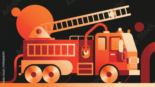 Illustration Of A Fire Engine And Hose Vector Design Template