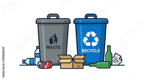 Recycling waste management trash cans.