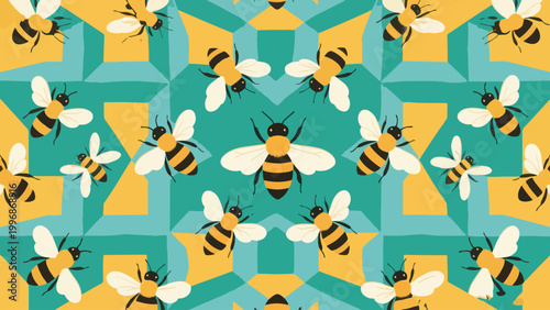 Illustration Of Bees Flying In A Pattern Vector Design Template