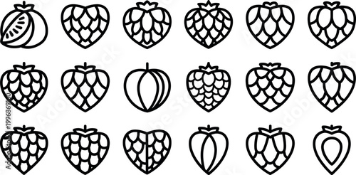 Collection of black and white line of fruits and hops symbol outline