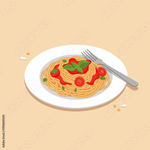 A plate of spaghetti with tomato sauce.