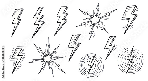 Fotografia Collection of various lightning bolt icons.