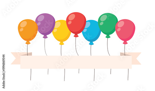 Colorful balloons with ribbon banner