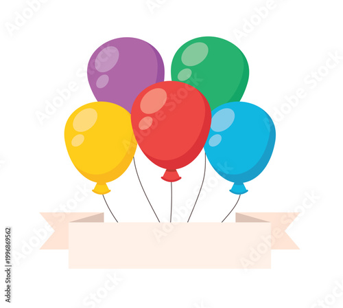 Colorful balloons with ribbon banner