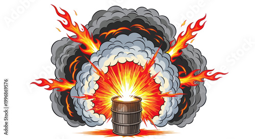 Exploding Barrel of Fire and Smoke.