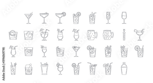 Cocktail icons in various shapes.