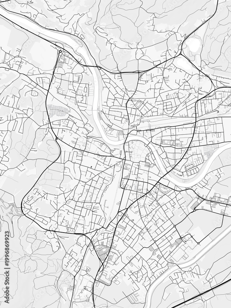 Fototapeta premium Villach City Map. Minimalist black and white line art poster for printing, wallpaper, wall art, and map resources for home and office decor