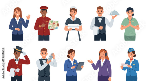 Hospitality and Service Industry Professionals Flat Vector Character Set