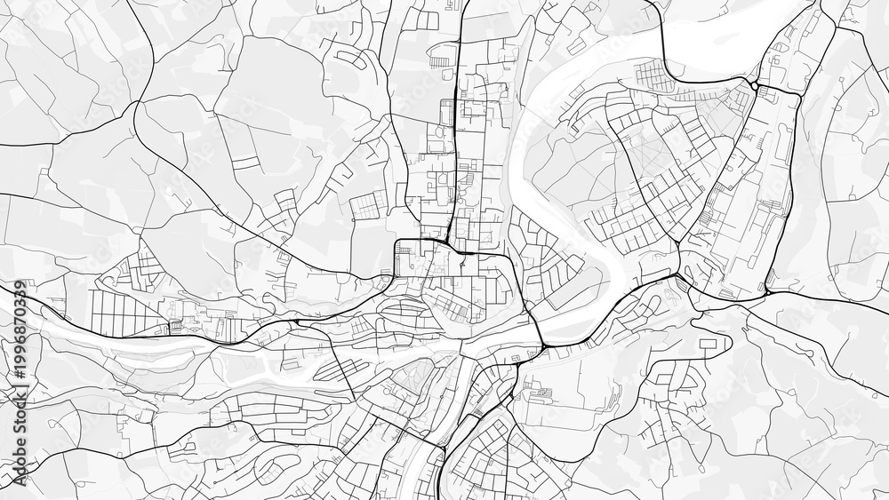 Obraz premium Steyr City Map. Minimalist black and white line art poster for printing, wallpaper, wall art, and map resources for home and office decor
