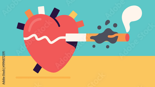 Illustration Of A Healthy Heart And The Impact Of Smoking Vector Design Template