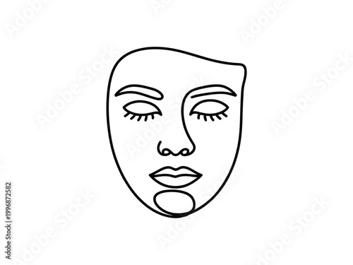 Theatrical mask face with closed eyes and minimalist design for acting or performance  simple line drawing