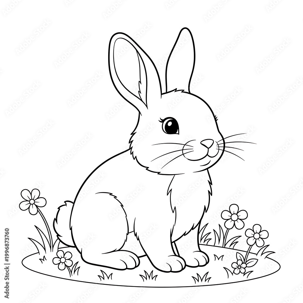 Obraz premium Adorable rabbit in garden with flowers