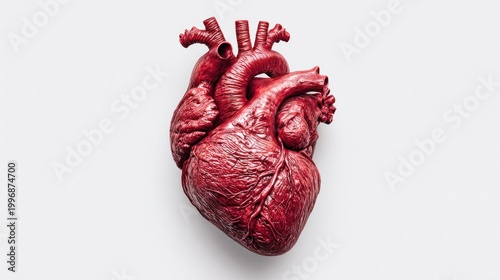 Detailed anatomical model of a human heart, isolated on a clean white background