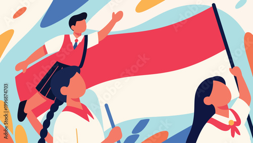 Illustration Of The Enthusiasm Of Indonesian Students Vector Design Template