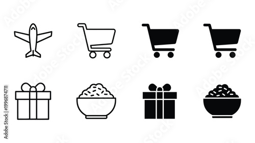 Icons representing various shopping and delivery services and food items