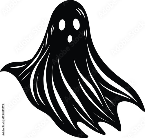 Spooky ghost character silhouette for halloween featuring a floating apparition with a surprised expression face