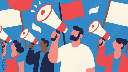 Illustration Of A Union Protest With A Megaphone Vector Design Template