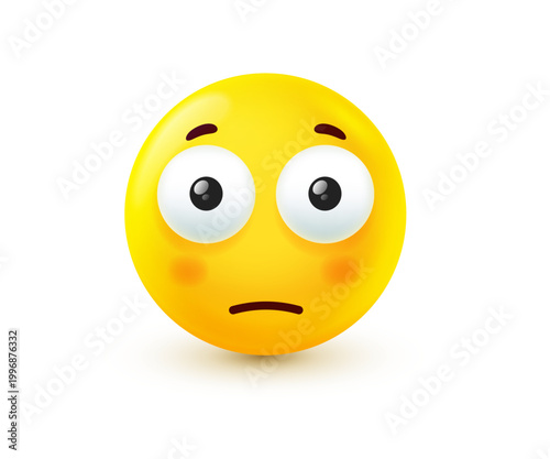 3d shocked emoji with bulging eyes and sad mouth, vector realistic yellow face character for surprise and worry expression