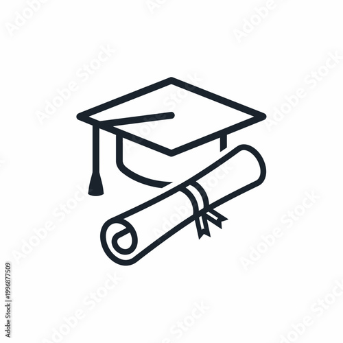 Graduation Cap and Diploma Icon.