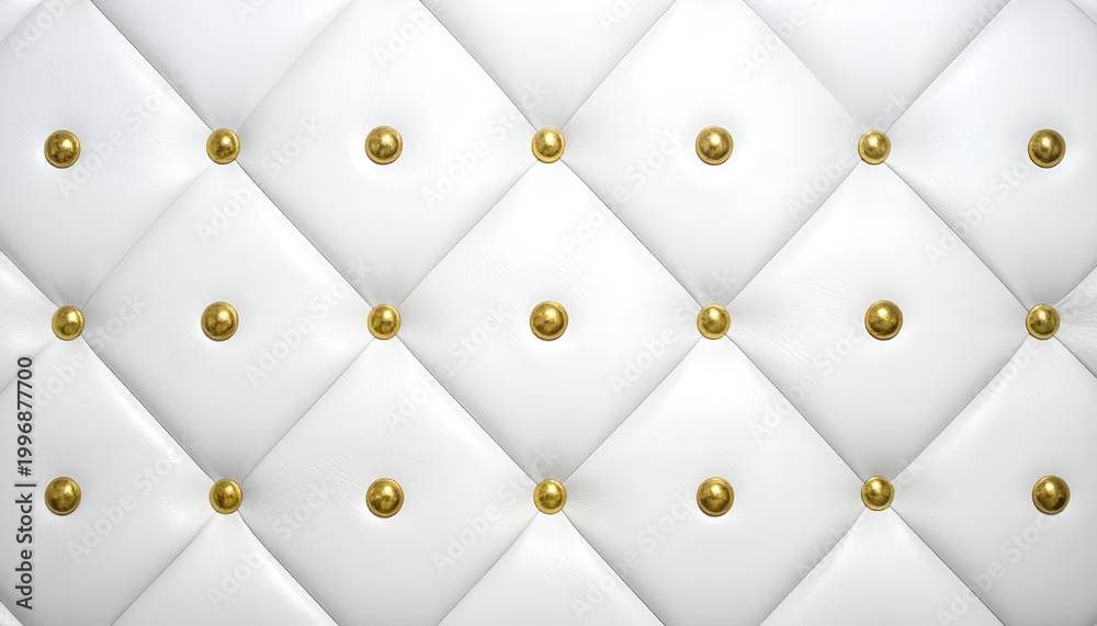Fototapeta premium White Upholstery with Gold Studs Texture Background.
