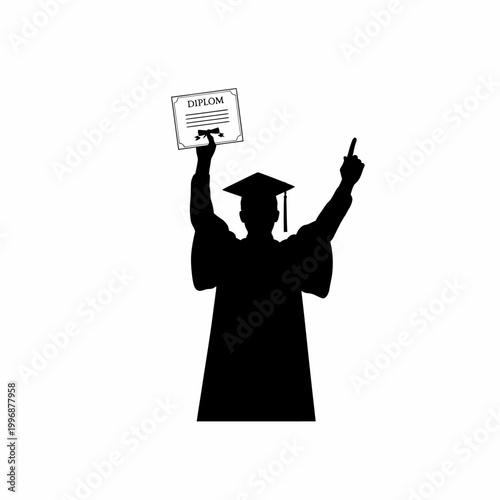 Graduate in cap and gown celebrating.