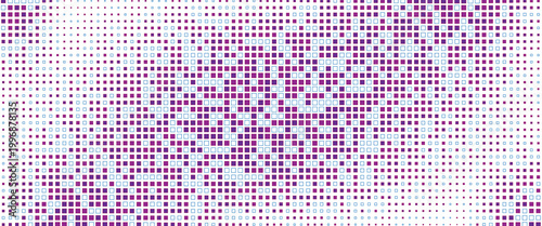 Purple abstract pixel texture bg video screen. Tv pattern background with square noise effect. Futuristic broadcast neon gradient banner for television. Modern vhs led static display element